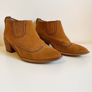 Madewell Grayson Brogue Suede leather Western Chelsea Boot Size 7.5 bootie brown